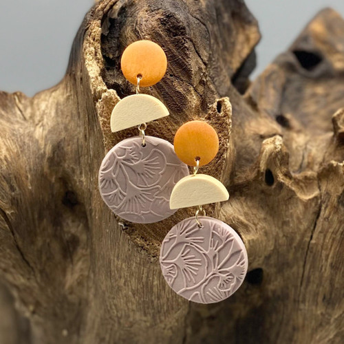 Lavender Flower Clay & Wood Earrings