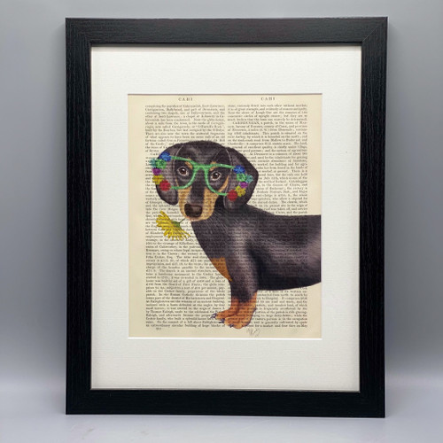 Dachshund Flower Glasses Framed Book Print