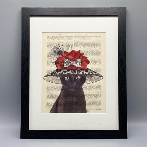 Black Cat w/Hat Framed Book Print