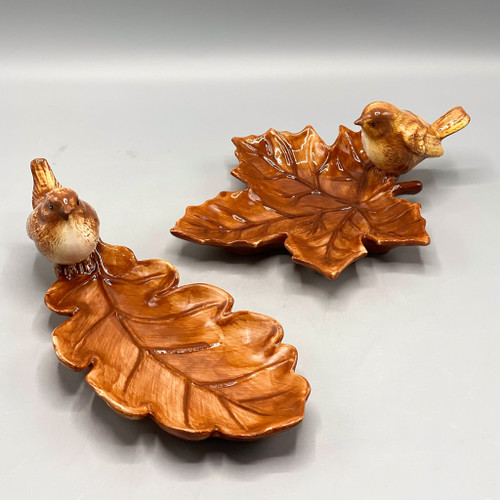 Ceramic Leaf Plate w/Bird
