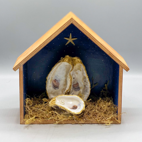 Starry Night Gold Trim Oyster Shell Nativity