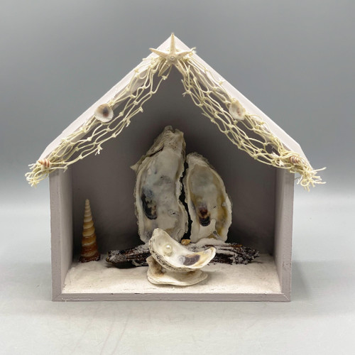 Handmade Coastal w/Net Oyster Shells Nativity