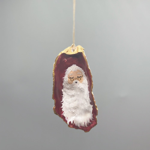 Hand Painted Santa Oyster Shell Ornament