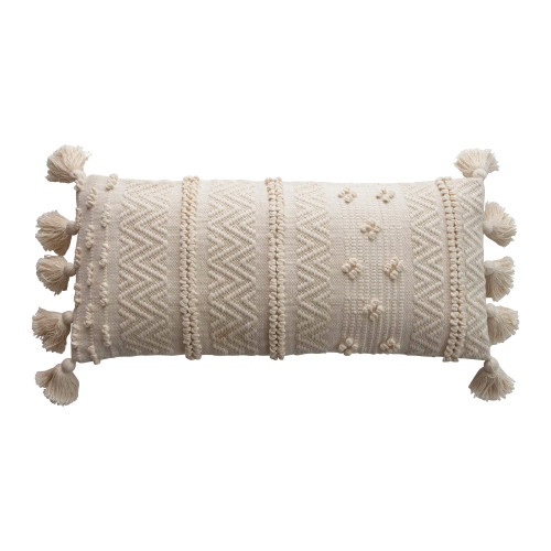 Cotton Lumbar Pillow w/Pom Poms
