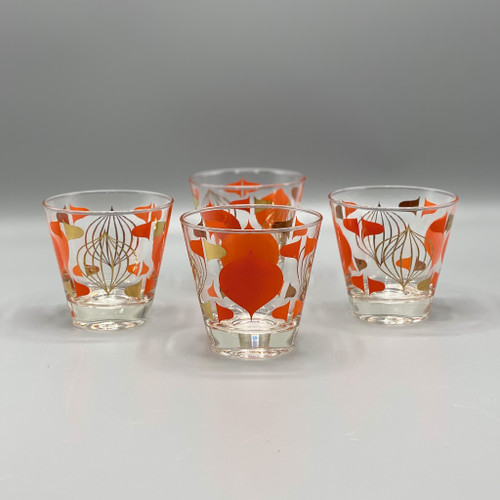 Set of 4 MCM Gold Mod Onion Rocks Glasses