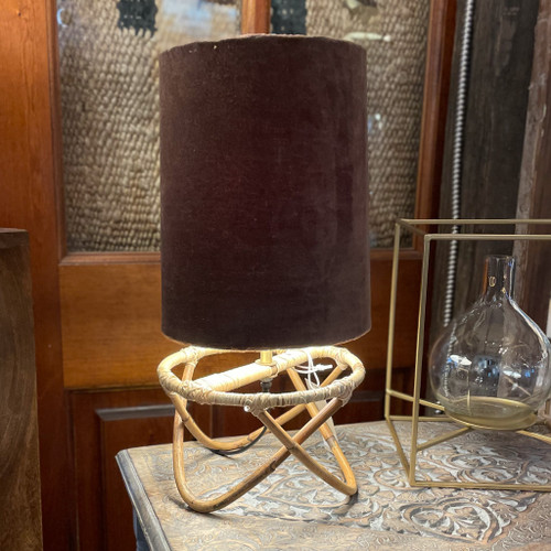 Hand Woven Rattan Lamp w/Velvet Shade