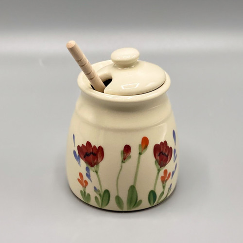 Hand Painted Red Poppy Honey Pot