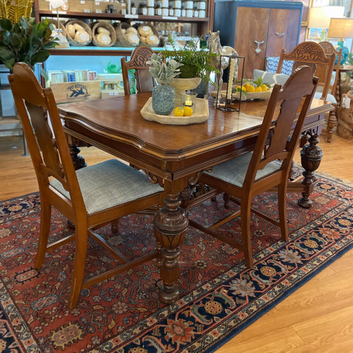 1920s English Tudor Jacobean Dining Set with Extension Table