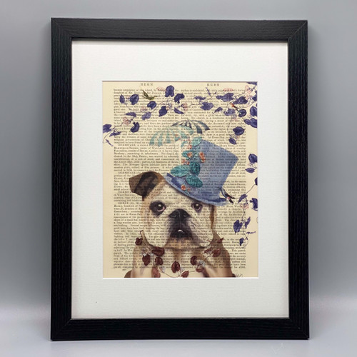 English Bulldog w/Blue Hat Framed Book Print