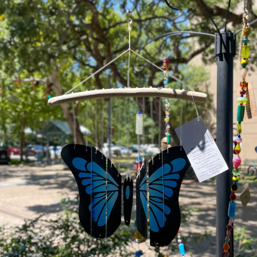 Blue Monarch Butterfly Sea Glass Chime