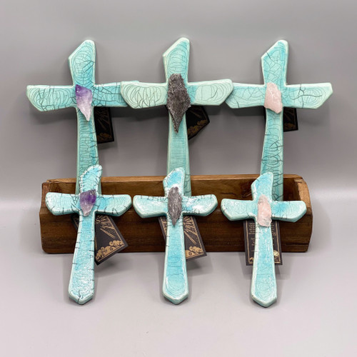 Turquoise Crackle Cross