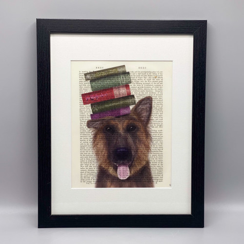 German Shepherd w/Books Framed Book Print