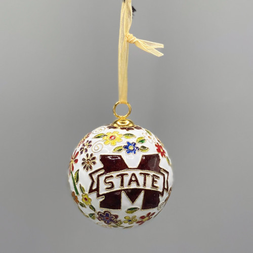 MSU Flower Power White Cloisonné Ornament