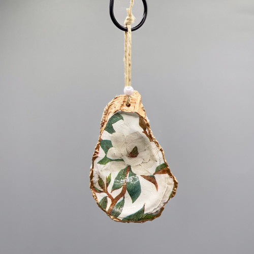 Magnolia Decoupage Oyster Shell Ornament