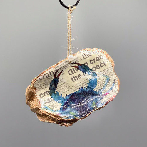 Crab Decoupage Oyster Shell Ornament