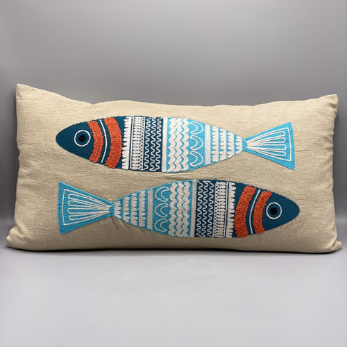 Fish Applique Chambray Lumbar Pillow