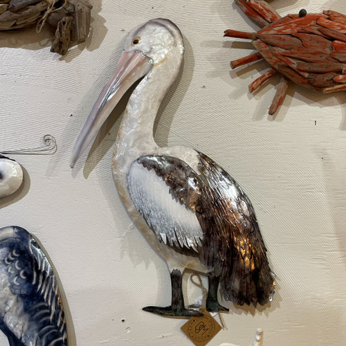 Metal & Capiz Pelican Wall Décor