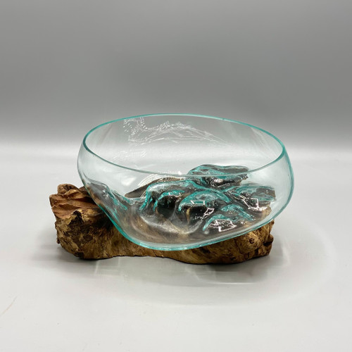 Open Molten Glass 5.5" Bowl on Driftwood