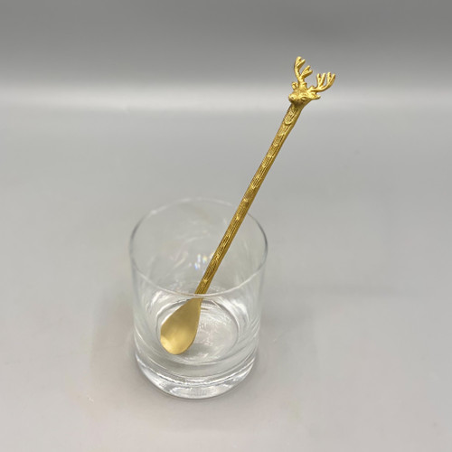Brass Cocktail Spoon w/Reindeer Handle
