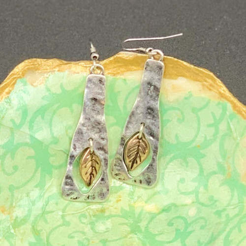 Inset Leaf Charm Earrings