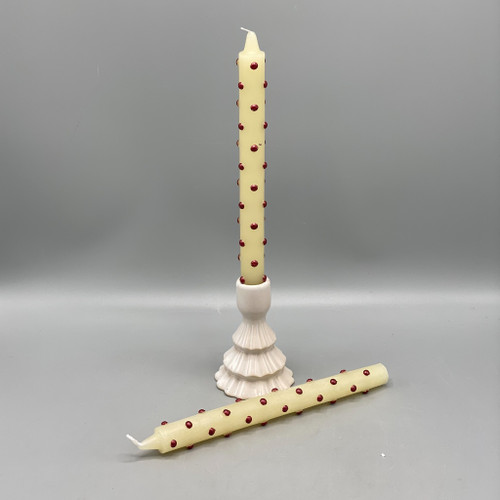 Set of 2 Red Dot Taper Candles