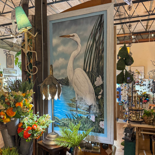 Framed Great White Egret Textured Wall Décor