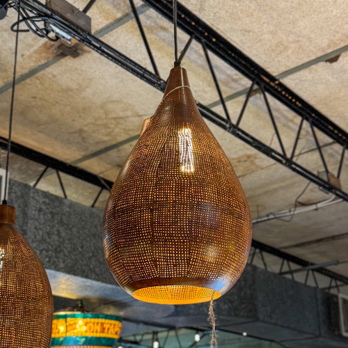 Teardrop Crosshatch Iron Pendant Light