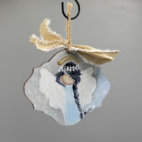 Black Haired Angel Wooden Ornament