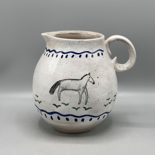 Hand-Painted Horse Stoneware Pitcher