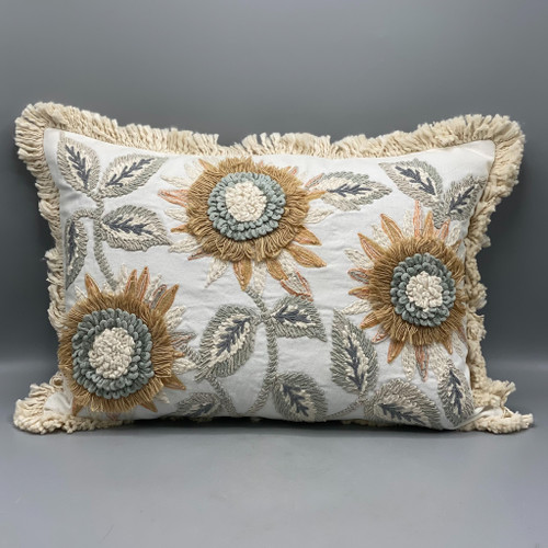 Embroidered Sunflower Pillow