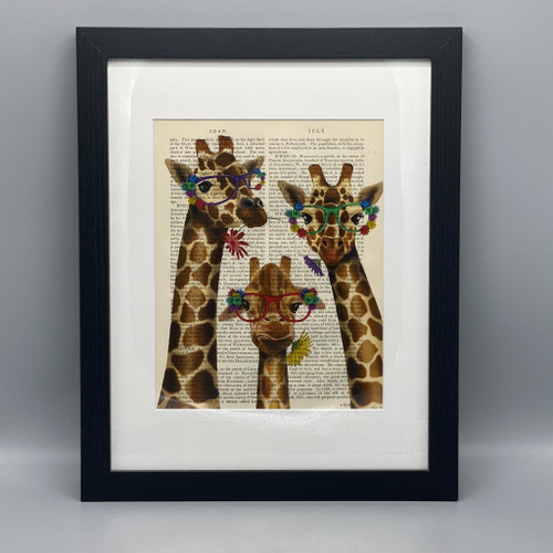 Giraffe w/Flower Glasses Trio Framed Book Print