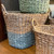 Dip Dyed Water Hyacinth & Rattan Basket