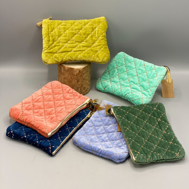 Quilted Velvet Zip Pouch - Ocean Springs Mercantile