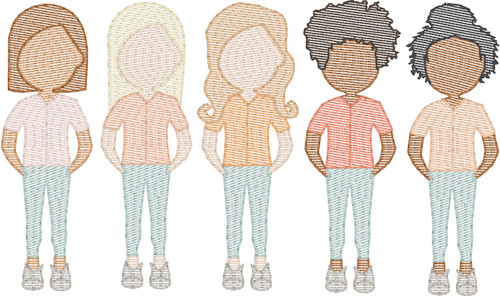 Girls in Pants (Build Your Own Family) Quick Stitch Embroidery