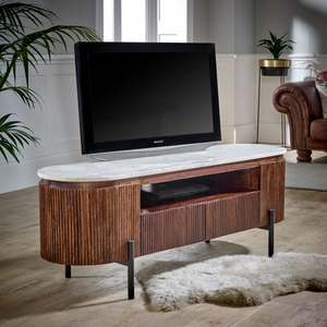 Opal Mango Wood Tv Cabinet With  Marble Top & Metal Legs