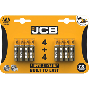 JCB AAA Super Alkaline Batteries 8 Per Card