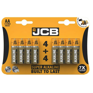 JCB AA Super Alkaline Batteries 8 Per Card - Box of 12