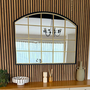 Tomi - Black & Gold Metal Arched Lattice Window Mirror - 95cm x 120cm