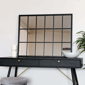 Ky - Black Metal Rectangle Lattice Window Mirror - 90cm x 70cm