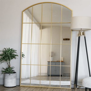 Tomi- Full Length Gold Metal Arched Lattice Window Mirror - 180cm x 105cm.