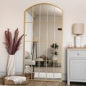 Tomi- Full Length Gold Metal Arched Lattice Window Mirror - 180cm x 90cm