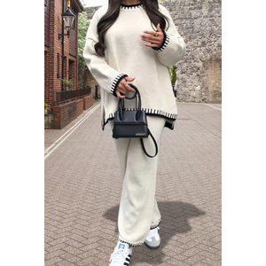 Stitched Stylish 2-Piece Knitted Lounge Co-Ord Set - Ultimate Comfort - Beige / One Size UK Fits