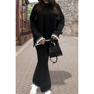 Stitched Stylish 2-Piece Knitted Lounge Co-Ord Set - Ultimate Comfort - Black / One Size UK Fits