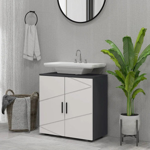 kleankin Bathroom Vanity Unit, Under Sink Cabinet with Shelf, Light Grey