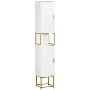 kleankin Freestanding Bathroom Cabinet Linen Towel w/ Adjustable Shelf, 2 Doors