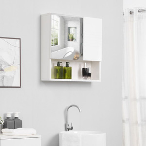 kleankin Bathroom Mirror Cabinet Wall-Mounted Storage w/Double Door Adjustable Shelf - White