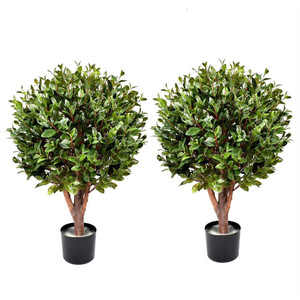90cm Pair of UV Resistant Gloxinia Ball Topiary with 1608 Leaves and Natural Trunk