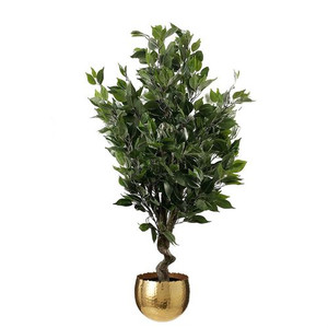 110cm Artificial Evergreen Twist Ficus Tree Gold Curve Planter