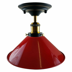 Vintage Industrial Metal Cone Shade Flush Mount Ceiling Light Indoor Fittings - With Bulb / Red