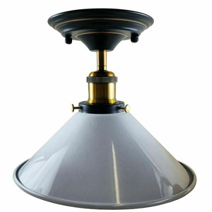 Vintage Industrial Metal Cone Shade Flush Mount Ceiling Light Indoor Fittings - Without Bulb / White
